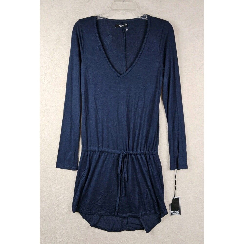 Michael Lauren Women's Long Sleeve V Neck Drop Waist Dress Navy Size XS